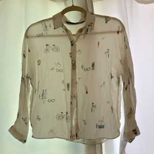 Zara TRF COLLECTION Button Up (with owls, bicycles, cacti, pineapples, etc.)